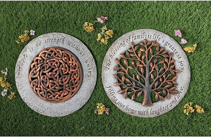 Roman Exclusive Terrace Garden Stone with a Tree and Verse, 12.2-Inch, 2-Tone Dolomite/Resin