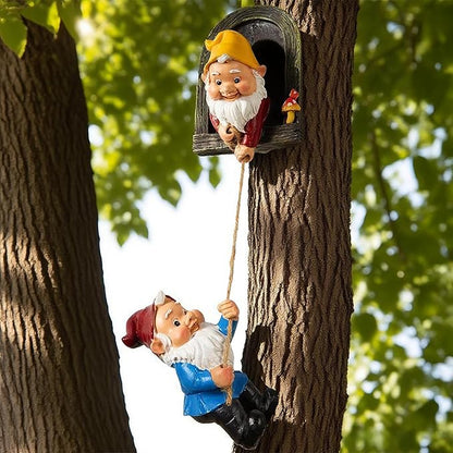 Teaeeno Gnome Garden Decoration Climbing Tree Decor Outdoor, Fairy Door Tree Face Figurine Lawn Patio Decor, Funny Climbing Elves Tree Peeker Sculpture Yard Art