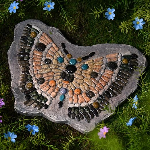 Garden Stepping Stones Outdoor - Resin Pebble in Butterfly Shape Stepping Stone Decorative Stone Bright Color Memories Pavers Outdoor for Garden Yard Multicolor 15.75 * 11.5 * 1 Inch