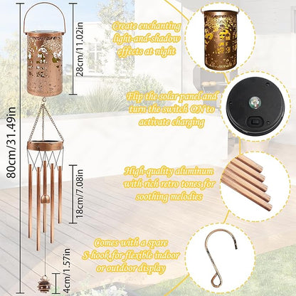 German Shepherd Solar Wind Chimes for Outside - Dog Decor Gifts Outdoor Solar Lantern Wind Chimes, Metal Decorative Hanging Lights for Patio Porch Yard Lawn