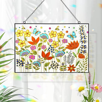 Stained Glass Window Hanging Suncatcher 12.6 Inch Colorful Wildflower Sun Catchers for Window Door Wall Art Home Decoration Christmas Hanging Ornament Gift for Women Mom Grandma Plant Lover