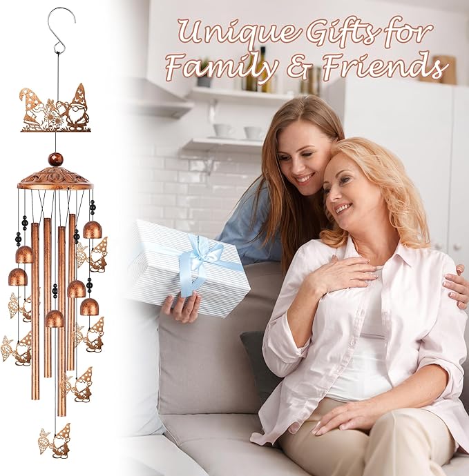 Romart Garden Gnomes Wind Chimes for Outside, Gnome Gifts for Women Men Mom Wife Grandma Birthday Memorial Windchimes for Outdoors Indoors, Garden, Patio, Home, Porch, Yard Decorations