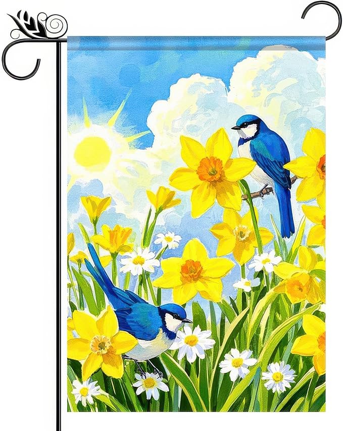 BlissYard Welcome Spring Garden Flag 12x18 Double Sided Bluebird Daffodils Seasonal Small Flags For Outside Outdoor Decor Yard Farmhouse Holiday Spring Summer Decorations Yard Flags