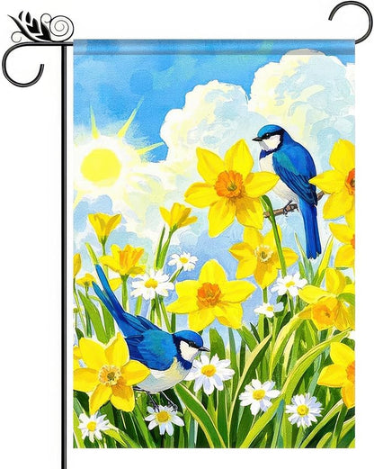 BlissYard Welcome Spring Garden Flag 12x18 Double Sided Bluebird Daffodils Seasonal Small Flags For Outside Outdoor Decor Yard Farmhouse Holiday Spring Summer Decorations Yard Flags