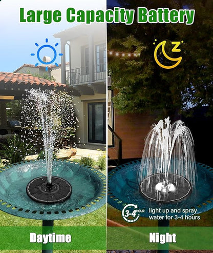 SZMP Solar Water Fountain Upgraded 100% Glass Panel, 3.5W Solar Powered Fountains Built-in 2000 Battery with 7 Nozzle & 4 Fixer, Solar Fountain Pump for Bird Baths, Pond, Outdoor