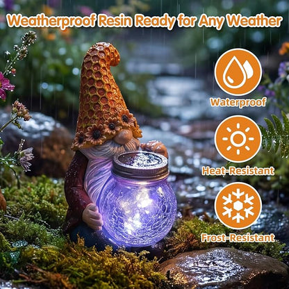 Lyeasw Outdoor Gnome Garden Decor with Solar Light, Sunflower Gnome Statue for Yard Patio Lawn, Resin Garden Gift for Women, Mom, Grandma, Housewarming