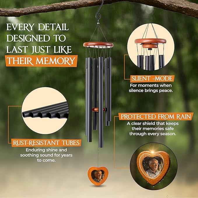 32 Inch Memorial Wind Chimes Outdoor, Personalized Sympathy Gifts for Loss of Loved One, Memorial Gifts for Loss of Mom, Sympathy Wind Chimes for Mother, Father, Brother, Sister
