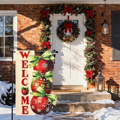 Christmas Garden Flags 12x18 Inch Double Sided, Xmas Ball Ornament Welcome Yard Flag for Outside, Winter Seasonal Outdoor Decoration Farmhouse Front Porch Holiday Decor