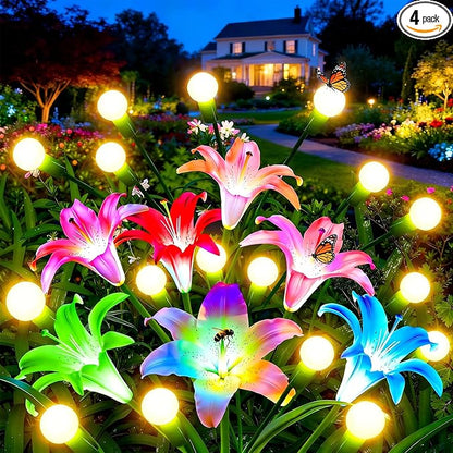 WdtPro Upgraded Solar Garden Lights Outdoor: 4 Pack Solar Firefly Swaying Light with Colorful LED Lily Flower, Waterproof Garden Decor for Yard Patio Pathway Lawn, Gifts for Women (2 Rosy+2 Pink)