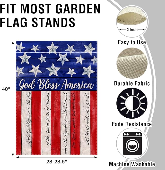 Artofy God Bless America 4th of July Home Decorative House Flag, Garden Yard American Stars Stripes Outside Decor, USA Patriotic Outdoor Large Burlap Decoration Double Sided 28 x 40