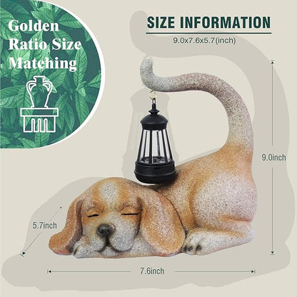 Solar Dog Garden Statue with Lantern, Beagle Dog Figurine Solar Light Garden Outdoor Decor, Outdoor Waterproof Decoration for Dogs Lover, Beautifully Crafted Birthday Gifts for Mom or Dad