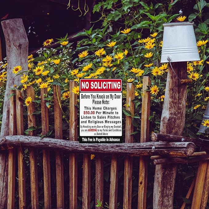 Funny No Soliciting Sign, Metal Warning Tin Signs, Before You Knock on My Door Please Note, Yard Sign Garage Farm Garden Wall Decor Sign Plaque Outdoor for Home Fence 8 X 12 Inches
