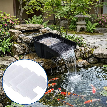 Adnee 4 Pcs Pond Waterfall Spillway Filter Pad, 8 Inch Pre-Cut Waterfall Box Filter Pad, Reusable Pond Filter Replacement Mat to Maintain Water Quality,Only Filter Pads