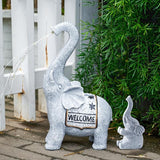 RM ROOMERS Elephant Garden Decor, 2 PCS Elephant Sculptures for Outdoor Resin Solar Elephant Statues Watering, Elephant Decor for Yard, Animal Statues for Patio, Birthday Gifts for Women