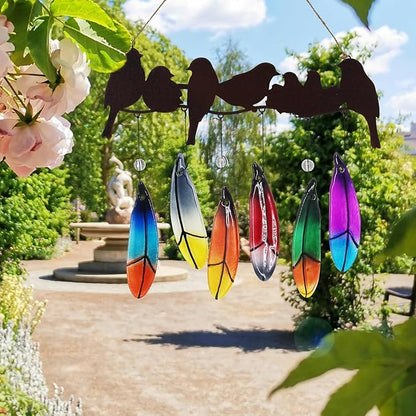 Wind Chimes for Outside with Handmade Glass Feather, Metal Bird Art Ornaments Pendant Windchimes Outdoors Hanging for Indoor Outdoor Yard Patio Porch Decoration, Birthday Gifts for Mom