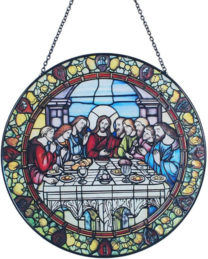 Last Supper Suncatcher Stained Glass - Originally Designed 7.8'' Picture for Dining Room | Last Supper Wall Decor for Last Supper Lovers Stained Glass Window Hanging Painted Glass