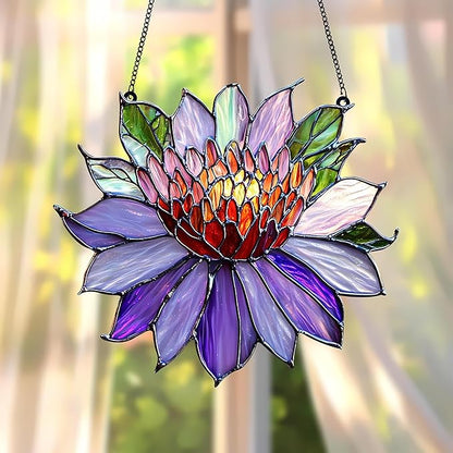 Purple Water Lily Flower Acrylic Suncatcher, Flower Suncatchers for Window Hangings, Stained Glass Effect Garden Decor, Gift for Mother's Day, Mom, Grandma, Wife, Women