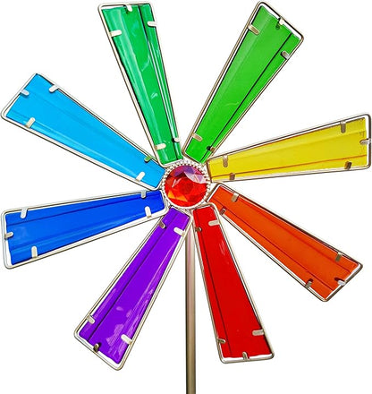 COOZZYHOUR 42 Inch Glass Rainbow Wind Spinners,Outdoor Yard Metal and Glass Windmill Garden Stake, Wind Sculptures for Yard and Garden Lawn Patio Decoration-Rainbow