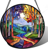 DASTOLL Stained Glass Window Hanging, Colorful Forest Landscape Tree Suncatcher for Doors Window Home Abstract Sun Catchers Decoration Mother's Day Birthday Gifts for Women, Men, and Mom 11.8 in