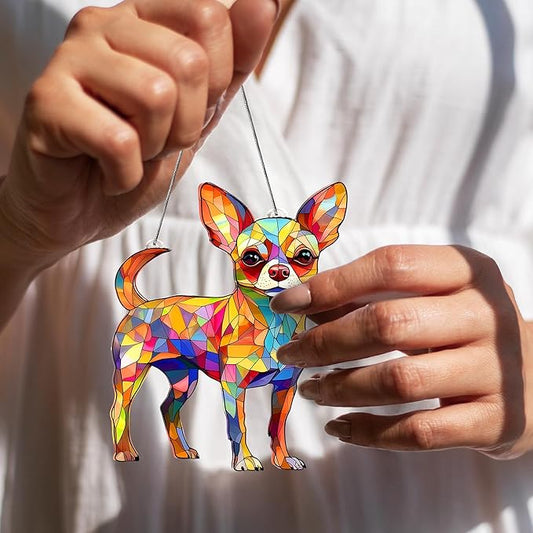Colorful Dogs Acrylic Suncatcher Ornament for Window Decor, Acrylic Suncatcher Window Hanging Decor, Dog Lovers Gifts for Women, Dogs Christmas Ornaments for Tree Hanging (Chihuahua)