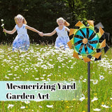 59 Inch Kinetic Wind Spinner Outdoor, Double Blade Wind Sculpture with 5 Prong Base, Garden Metal Pinwheel for Yard Lawn Patio Decor(Colorful)