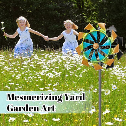 59 Inch Kinetic Wind Spinner Outdoor, Double Blade Wind Sculpture with 5 Prong Base, Garden Metal Pinwheel for Yard Lawn Patio Decor(Colorful)