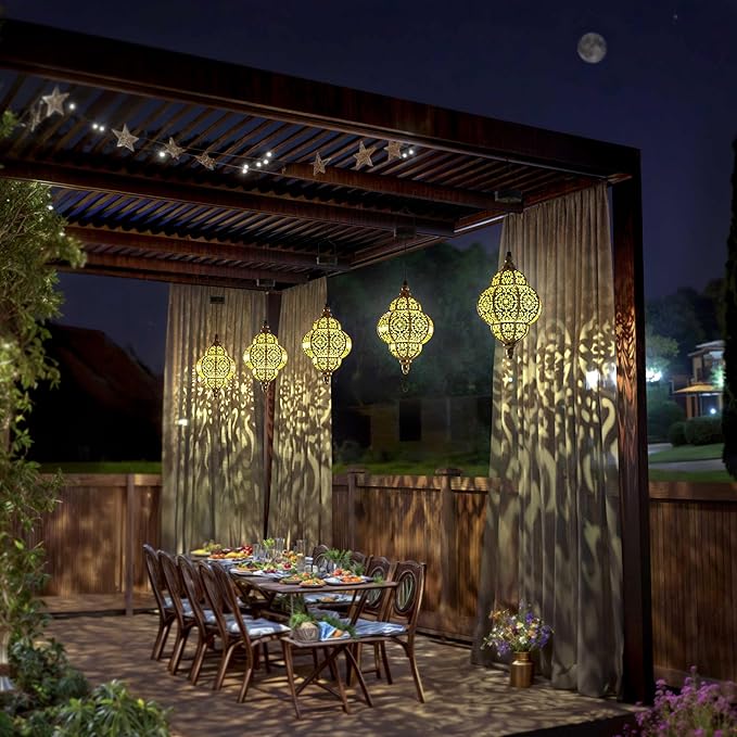 Hapjoy Hanging Solar Lights Outdoor Garden Decor Solar Lantern Waterproof Plastic Moroccan Outdoor Decorations for Patio Pathway Yard Backyard Garden Decorative (1 Pack, Bronze)