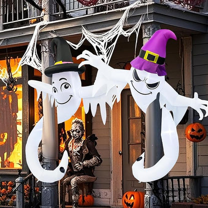 【2025 Latest Release】 Halloween Inflatables Ghost Outdoor Decorations 6FT Double Ghosts Inflatable with 4 LED Lights Cute Blow Up Yard Decor for Outdoor Ghost Decor for Yard Garden Lawn