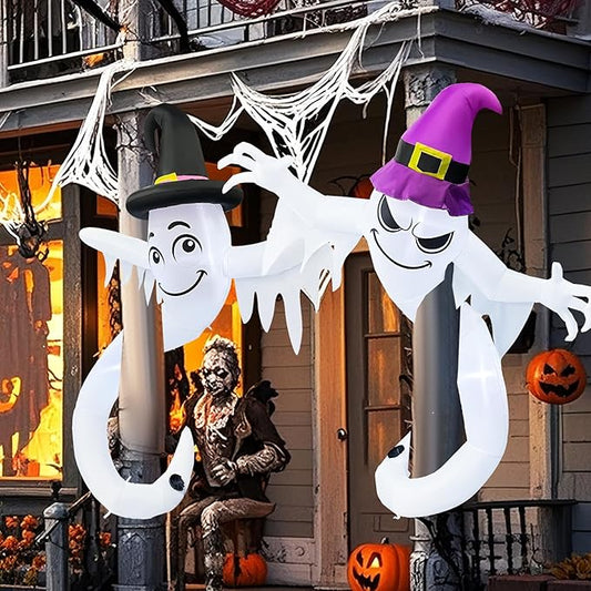 【2025 Latest Release】 Halloween Inflatables Ghost Outdoor Decorations 6FT Double Ghosts Inflatable with 4 LED Lights Cute Blow Up Yard Decor for Outdoor Ghost Decor for Yard Garden Lawn