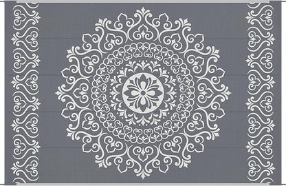 Pauwer Waterproof Outdoor Rug 6x9, Reversible Plastic Straw Patio Camping Rug, Indoor Outdoor RV Mat Carpet for Deck, Camper, Porch, Balcony, Backyard, Picnic, Floral Grey