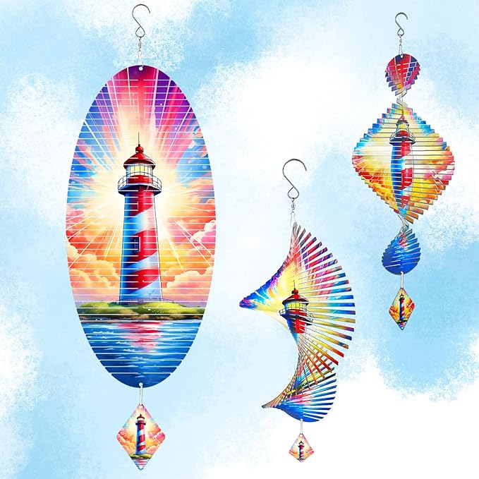 Lighthouse Helix Metal Wind Spinners for Yard and Garden,12 Inch 3D Stainless Steel Hanging Kinetic Yard Art Wind Sculpture Decor Outdoor Indoor