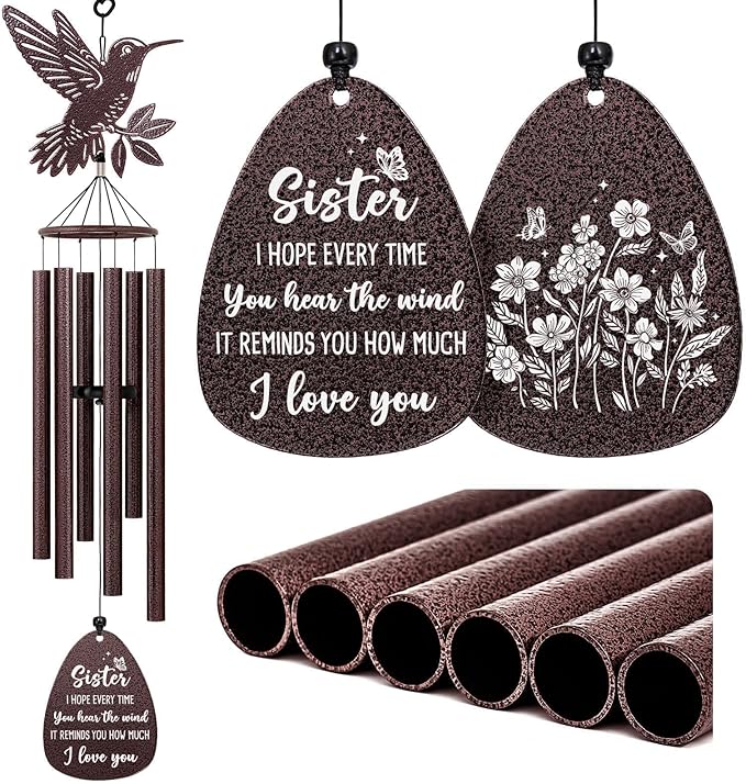 SteadStyle Sister Gift for Mother's Day, Unique Sister Birthday Gifts from Sisters Brothers, Valentine's Day Thanksgiving Christmas Large Size Sister Hummingbird Wind Chime 37 in Garden Patios Decor
