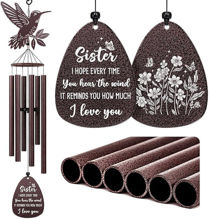 SteadStyle Sister Gift for Mother's Day, Unique Sister Birthday Gifts from Sisters Brothers, Valentine's Day Thanksgiving Christmas Large Size Sister Hummingbird Wind Chime 37 in Garden Patios Decor