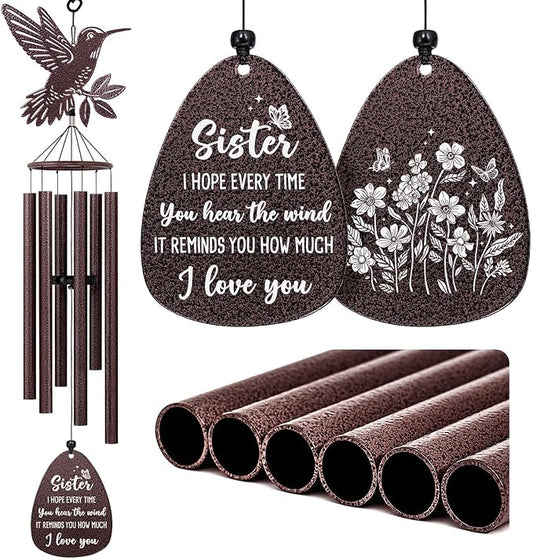 SteadStyle Sister Gift for Mother's Day, Unique Sister Birthday Gifts from Sisters Brothers, Valentine's Day Thanksgiving Christmas Large Size Sister Hummingbird Wind Chime 37 in Garden Patios Decor