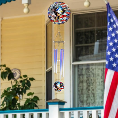 American Eagle Wind Chimes - Metal Flag Windchime with 3D Wind Spinners Indoor Outdoor Art Hanging for Garden Patio Lawn Yard Balcony Home 250 Anniversary Patriotic Decor Gift for Friends