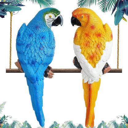 Jetec Parrot Decor Outdoor Tiki Bar Decor Large Realistic Parrot Statues Outside Lifelike Bird Sculptures Garden Patio Yard Lawn Figurines for Tropical Animal Tree Wall(2 Pcs,Blue, Yellow)