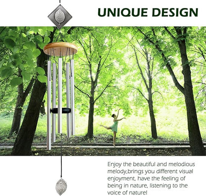Wind Chimes for Outside,29" Lucky Leaf Memorial Wind Chimes Create a Zen Atmosphere for Oudoor,Garden Patio Yard Decor,Lucky Gift for Women/Mother/Father/Christmas/Unisex(Silver)
