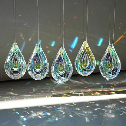 HDCRYSTALGIFTS 12pcs Suncatcher Crystal 50mm AB Loquat Shape Chandelier Parts Drops Prisms Hanging Crystal Sun Catchers,Colorful Glass Ornaments for Christmas Tree