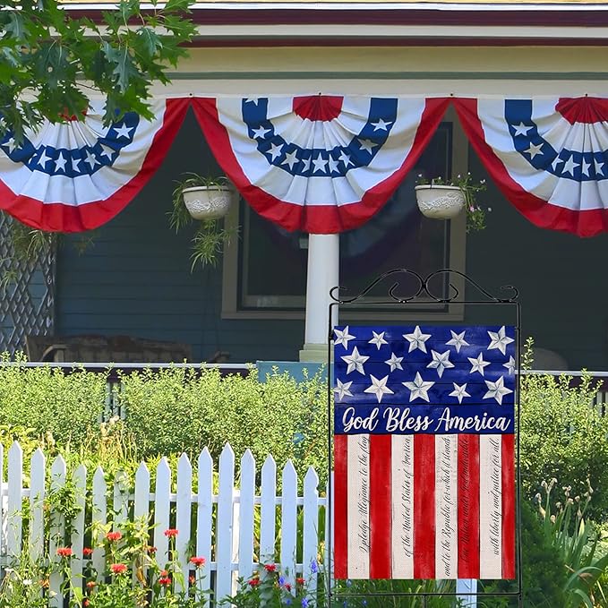 Artofy God Bless America 4th of July Home Decorative House Flag, Garden Yard American Stars Stripes Outside Decor, USA Patriotic Outdoor Large Burlap Decoration Double Sided 28 x 40