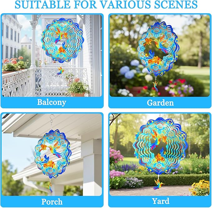3D Wind Spinner, 12 inch 3D Kinetic Metal Garden Spinners, Rustproof Metal Garden Decor Yard Art, Wind Sculptures Ideal Gift for Homeowners & Garden Lovers