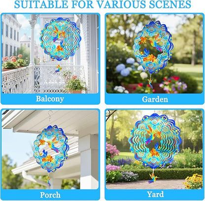 3D Wind Spinner, 12 inch 3D Kinetic Metal Garden Spinners, Rustproof Metal Garden Decor Yard Art, Wind Sculptures Ideal Gift for Homeowners & Garden Lovers