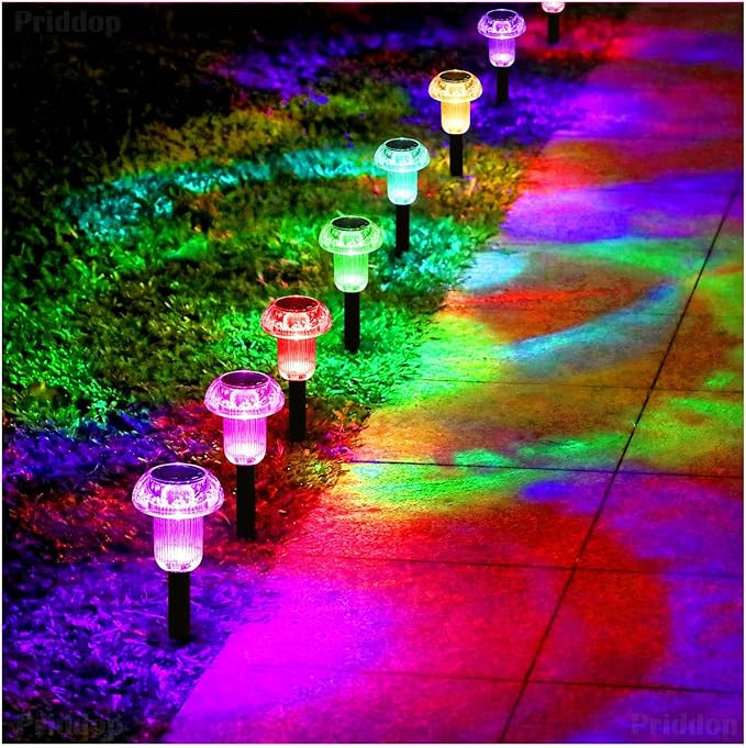 Priddop Solar Lights Outdoor Pathway Waterproof 12 Pack Color Changing LED Acrylic Mushroom Decorative Garden Lights for Yard Landscape Patio Outside Decorations