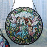 Flower Fairies Stained Glass Window Hanging, Flower Fairy in Wonderland Sun Catcher Spring Summer Garden Decor Gift for Girls, Mom, Grandma (C, 8"/20cm)