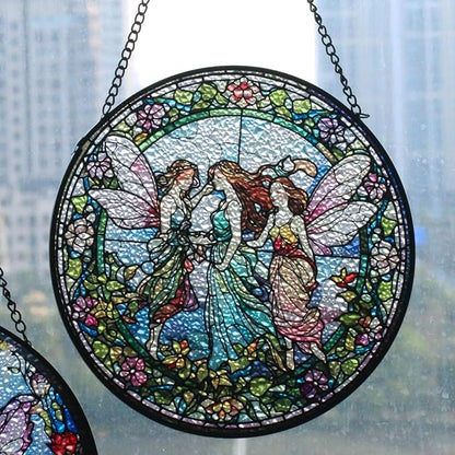 Flower Fairies Stained Glass Window Hanging, Flower Fairy in Wonderland Sun Catcher Spring Summer Garden Decor Gift for Girls, Mom, Grandma (C, 8"/20cm)