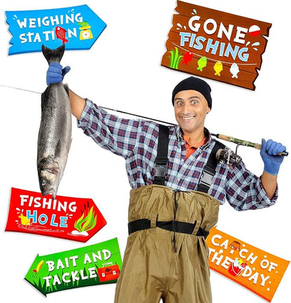 Jetec 20 Pieces Fishing Party Directional Signs The Big One Welcome Signs Backyard Door Cutouts Summer Birthday Baby Shower Party Favor Ideas Decoration Supplies