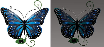 Sunset Vista Designs 94454 Outdoor Metal Sculpture Solar Lights Collection Hanging Yard and Garden Art for Fence or Wall, 17", Butterfly - Blue