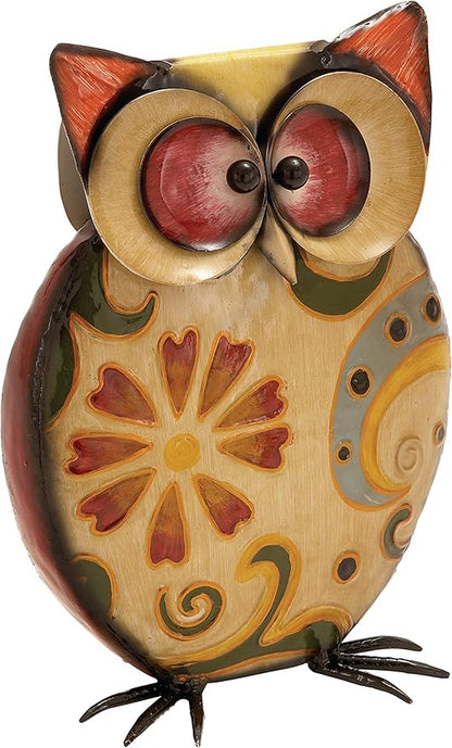 Deco 79 Metal Owl Decorative Garden Sculpture Indoor Outdoor Garden Statue with Floral Pattern, Outdoor Sculpture 8" x 4" x 11", Yellow