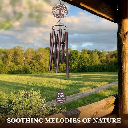 SteadStyle 50th Anniversary Wind Chime, Happy 50th for Parents, Husband, Wife, Couples, Friends - Golden Anniversary Keepsake Tree of Life Wind Chime Large Size 37 in Garden Decor