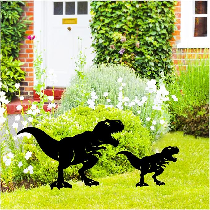 Dinosaur Metal Garden Stakes Decorative Dinosaur Gifts for Adults/Men/Women,Black Silhouette Statues for Yard Art,Outdoor Decor,Outside,Patio,Lawn Ornaments,Garden Decorations