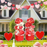 Yuntau 4 Pcs Valentine's Day Yard Signs Gift Box Outdoor Sign with Stakes Valentine Red Love Bear Heart Lawn for Holiday Pathway Lawn Stake Walkway Patio Party Wedding Anniversary Decor